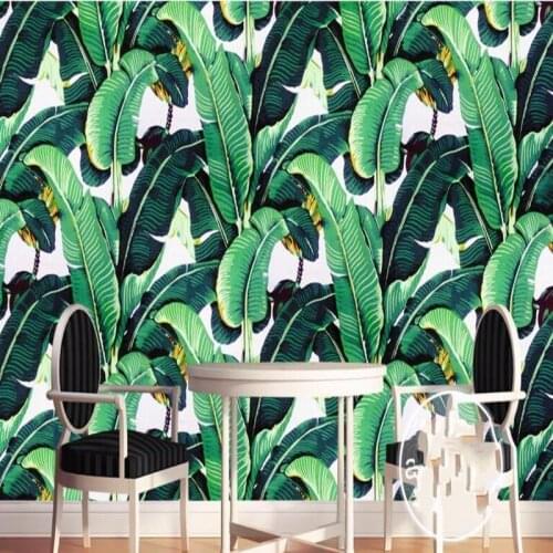 Beibehang custom wallpaper European retro hand - painted rain forest plant Banana leaf pastoral murals background wall