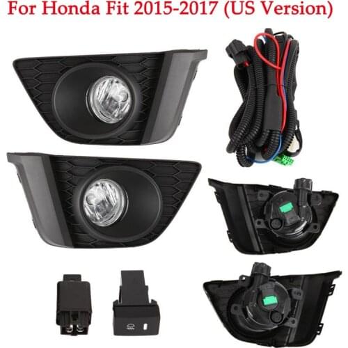 Car Front Bumper Driving Grille Fog Light Cover w/ Bulbs+Harness Switch Wiring KIT For Honda Fit 2015-2017 (US Version)