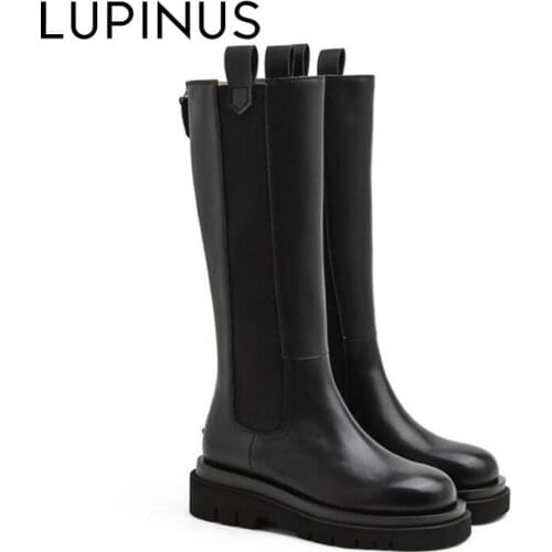 LUPINUS Luxury Brand 2021 Models Shoes Women Chunky Platform Round Toe Knee High Boots Women Black Woman Shoes