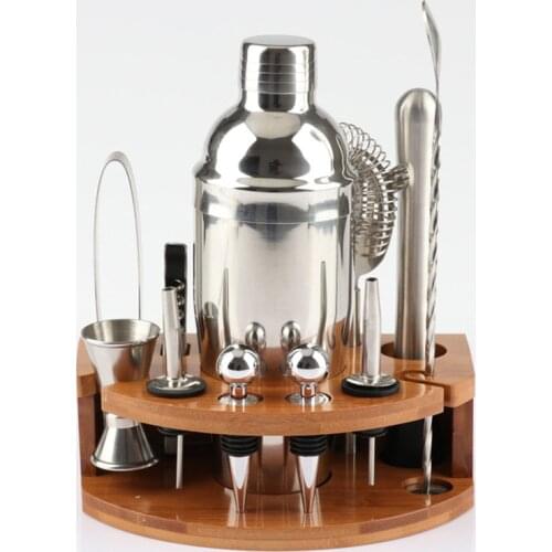 12Pcs/set Stainless Steel Cocktail Shaker Mixer Drink Bartender Browser Kit Bars Set Tools With Wine Rack Stand Party Accessorie