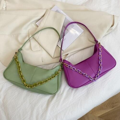 Girls Brief Womens Casual Messenger Bags Women Solid Color PU Leather Underarm Bag Vintage Ladies Chain Shoulder Bags