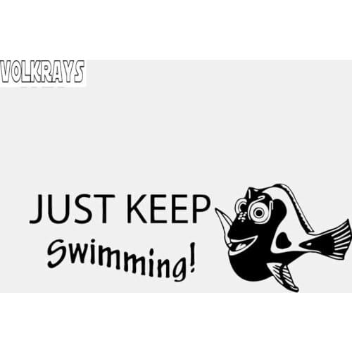 Volkrays Funny Car Sticker Finding Nemo Dory Just Keep Swimming Fish Accessories Reflective Vinyl Decal Black/Silver,5cm*17cm