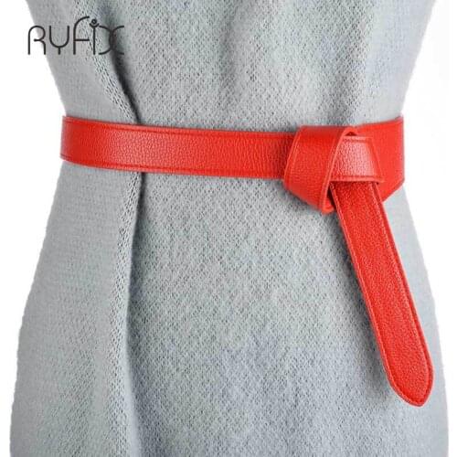 Black belt female knotted decoration skirt simple wild dress waistband long wide belts red PU leather strap jean student BL383