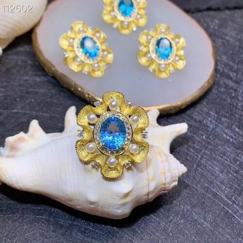 Woman ornament brooch style natural topaz pendant real 925 silver golden color