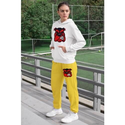 Angemiel Wear Red Dog Women Tracksuit Set White Hooded Sweatshirt Yellow Sweatpants