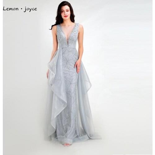 Lemon joyce Elegant Evening Dresses Long 2020 Formal Beading Illusion Prom Party Gowns Plus Size robe de soiree