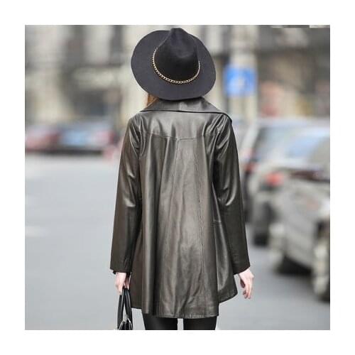 Winter Anutumn genuine Women sheep Leather Jacket Long Cloak Real Leather Coats Female Windbreaker Plus Szie LX941