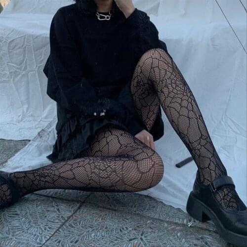 Black cobweb dark punk stockings pantyhose hollow net eyenet socks womens bottom socks