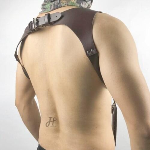 Fetish Gay Chest Harness Strap Erotic Leather Tops Brown Harness Belts with Buckle Punk Rave Costumes for BDSM Sissy Bondage Sex