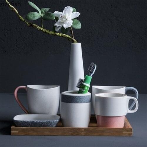 Ceramic Bathroom Set Tooth Paste Dispenser Bathroom Accessories Vase Bath Soap Dispenser Toothbrush Toothpaste Holder Decor 7pcs