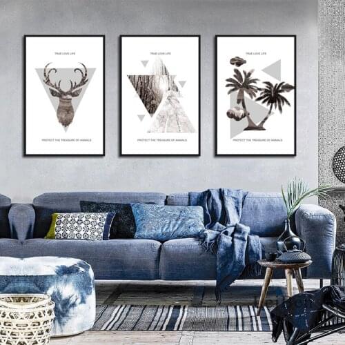 Creative Nordic Minimalist Animal Forest Coconut Tree Silhouette Landscape Picture Wall Art for Living Room Modern Home Decor