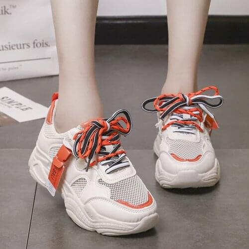Chunky Sneakers Women Genuine Cow Leather Mesh Retro Style Lace-Up Mixed Colors Lady Casual Thick Shoes Handmade ghn6