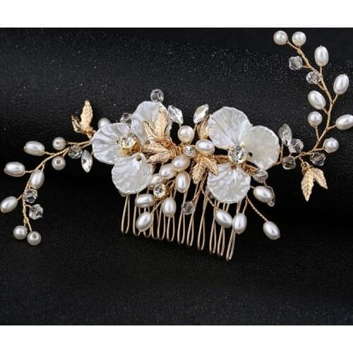 Trendy Gold Leaf Flower Hair Jewelry Wedding Hair Comb Accessories Women Hair Comb Handmade Bridal Headpieces Decoration Gift