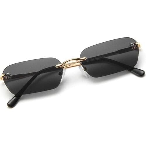 New unisex fashion small frame square ocean sunglasses trendy rimless sunglasses women driving model catwalk glasses