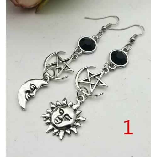 Crescent Goddess Black Birthstone Earrings and Pentagram Witch Moon Earrings Gothic Celestial Jewelry-Sun Jewelry