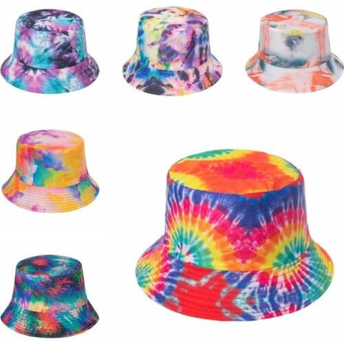 Adult Mens and Womens Rainbow Print Fisherman Hat Panama Tie-dye Fishing Hat Hip Hop Gorro Double-sided Fisherman Hat