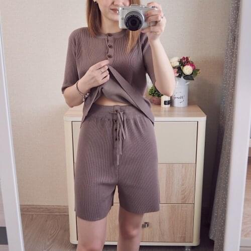 Temperament casual fashion suit loose short-sleeved sweater high-waist straight wide-leg pants two-piece womens clothing