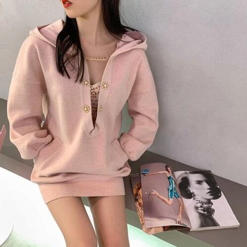 Streetwear Pink Low Cut Hoodies Women Sweet Solid Colir Sweatshirt Women Pullovers Casual Long Hoodies Hooded Tops For Women
