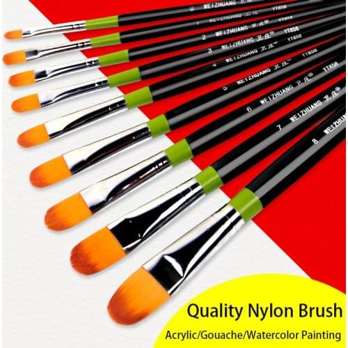 1pc High Quality Nylon Hair Filbert Artist Brush Black Copper Tube Wood Hand for Watercolor Gouache Acrylic Oil Painting