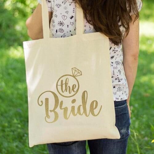 Personalize gold ring Wedding Bride to be Bridesmaid Maid of Honor Tote birthday party Canva Bags company gift bags clutches