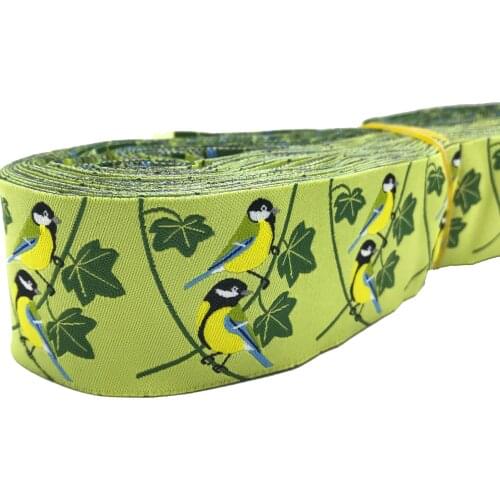 1-1/2'' 38mm-22mm Splendid Spring Flower and Brids European Dog Collar Jacquard Ribbon