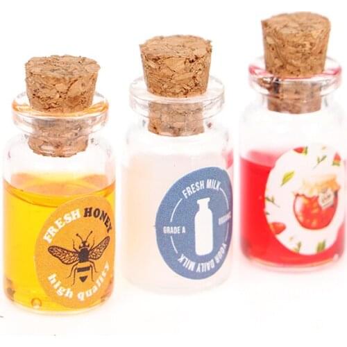 1:12 Dollhouse Miniature Milk Honey Strawberry Jam With Spoon Set Doll Food Toy Kids Gift Pretend Play Toy