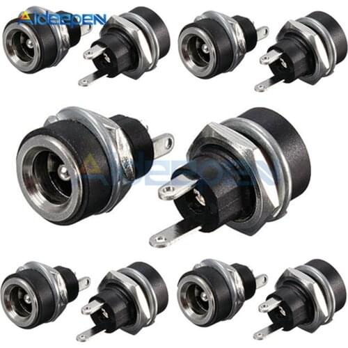 10Pcs 3A 12V DC Power Supply Jack Socket Female Panel Mount Connector Plug Adapter 2 Terminal Types 5.5x2.1mm 5.5*2.1mm