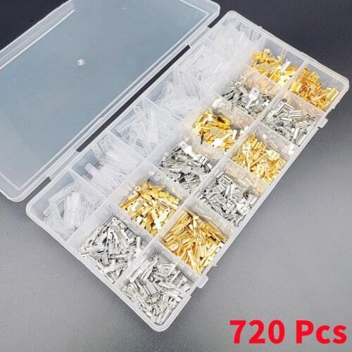 720pcs 2.8/4.8/6.3mm Golden+Silver,Female and Male Crimp Terminal,Electrical Connector,wire and cable splicing terminal DIY kit
