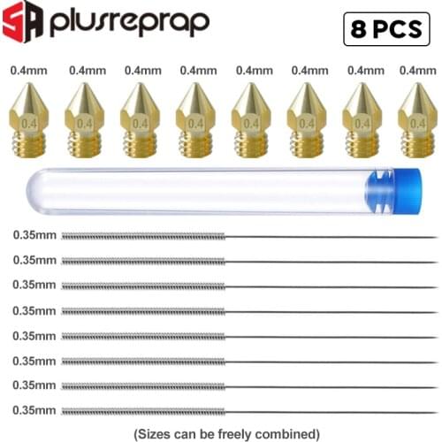 8 Pieces 0.4mm MK8 Nozzles Brass and 0.35mm Cleaning Needle Kit Cleaner Stainless Steel 3D printer parts