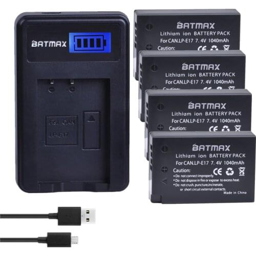 Batmax 4pc 1040mAh LP-E17 LPE17 LP E17 Batteries+LCD USB Charger for Canon EOS T6i 750D 760D 800D M3 M5 8000D Kissx8i Camera