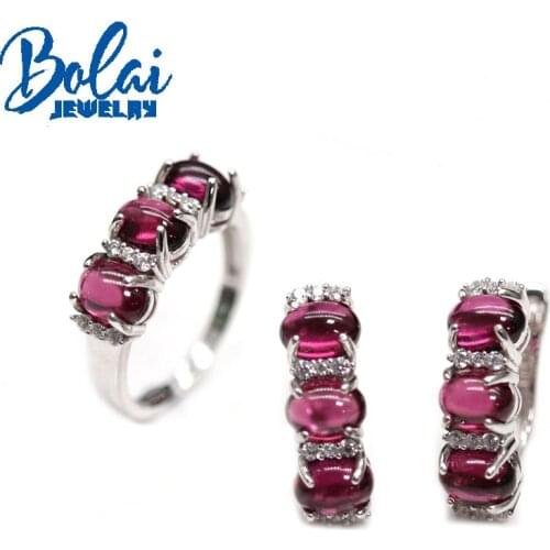Bolai Natural rhodolite garnet set 925 sterling silver ring earrings pendant simple exquisite jewelry suitable for everyday wear