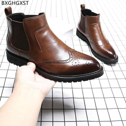 Chelsea Boots Men Leather Casual Shoes for Man 2021 Motorcycle Boots for Men Male Luxury Designer Boots Man Winter Shoes Men