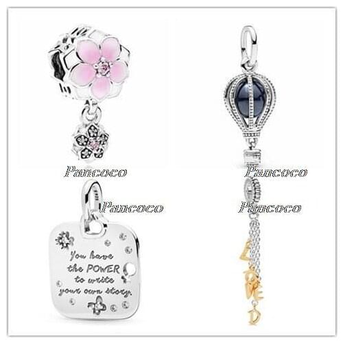 925 Sterling Silver Bead Charm Shine Loved Script With Chain Pendant Beads Fit Pandora Bracelet & Necklace Diy Jewelry