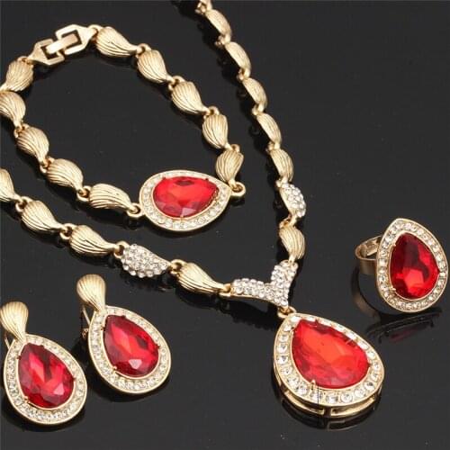 Elegant Rhinestone Inlaid Ring Necklace Earrings Wedding Jewelry Sets Jewelry Man Made Rock Woman Wedding Performance Props