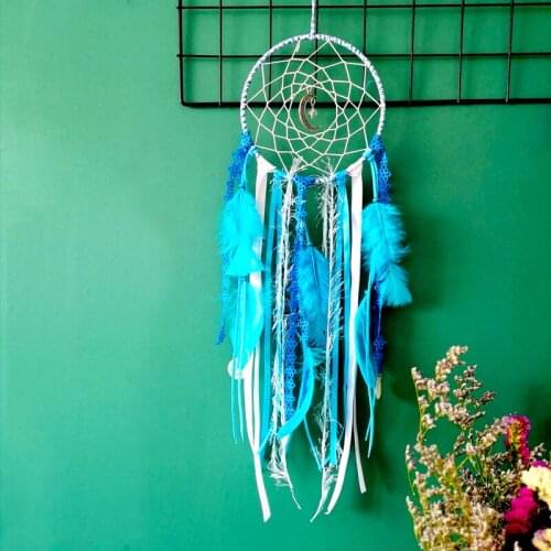Purple Blue Lace Dreamcatcher Moon Beads Feather Hainging Wall Ornament Decoration Craft