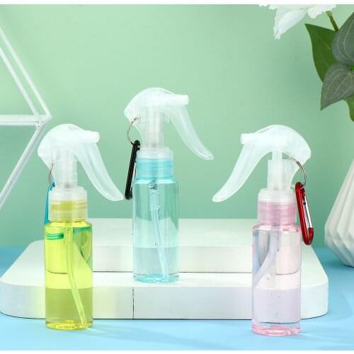 60ML Refillable Transparent Plastic Spray Bottle Trigger Spray with Carabiner Hook Travel Portable Container Makeup Tool