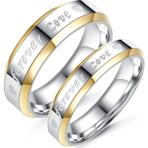 2020 Gold color wedding ring stainless steel engagement ring forever love promise jewelry couple anniversary gift