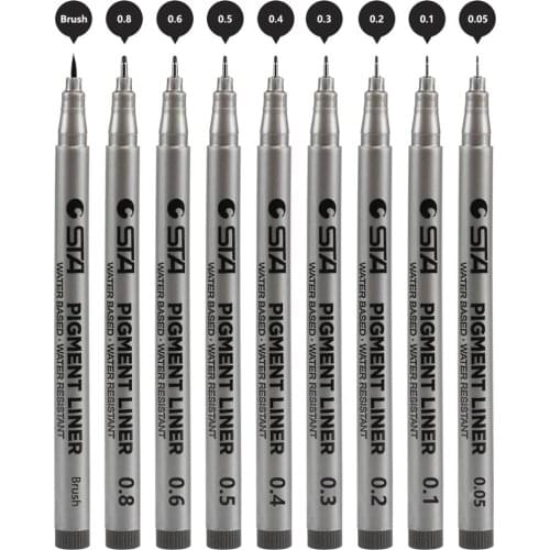 STA Fine Line Black Pigment Liner Brush Pen Waterproof Archival Ink Micro Fine Art Marker for Drawing Handwriting Sketch 6986