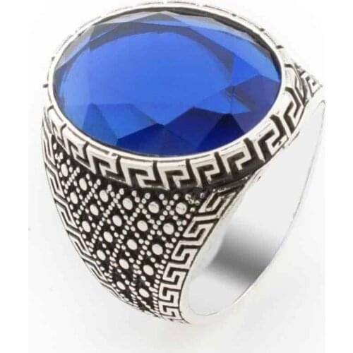 925 Sterling Silver Ring for Men with Circular Blue Zircon Stone