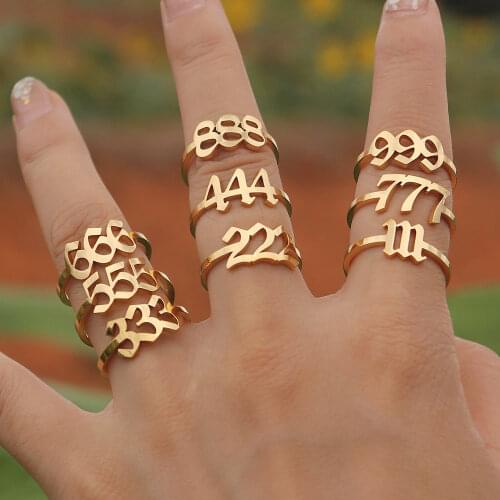 Lucky Angel Number Ring 999 111 888 222 777 333 555 666 444 Anillos Stainless Steel Adjustable Rings For Women Men Goth Jewelry