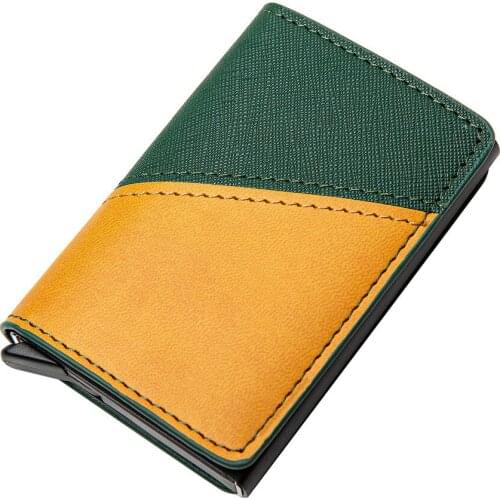 2021 New Mens Wallet Aluminum Alloy RFID Women PU Leather Anti-Theft Credit Card Bag Fashionable Stitching Color Burse