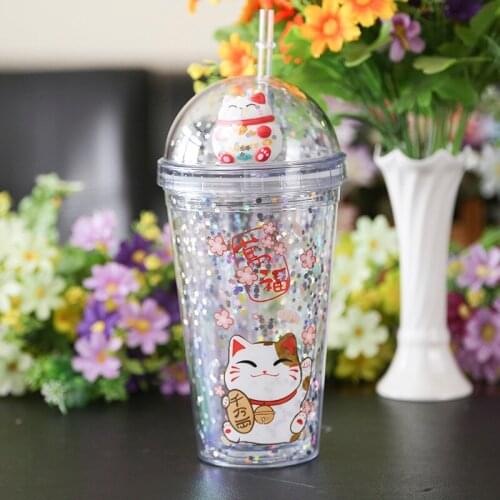 480ml Plastic Cup With Straw Double Layer Water Bottle Portable Travel Mug For Juice Cold Drinkware Custom Gift Christmas Cup