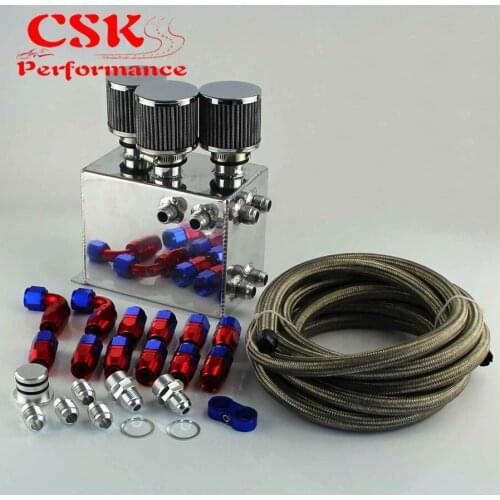 Power Driven Oil Catch Can / Breather Tank Race Kit W/ Hose Fit For Honda Acura VTEC Black / Silver