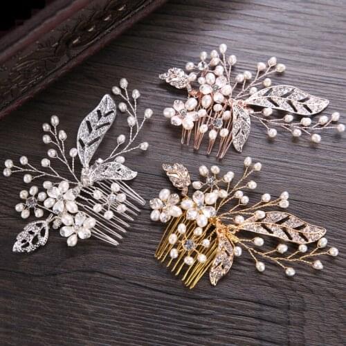 Trendy Bridal Hair Comb Crystal Pearl Flower Leaf Hair Combs Hair Jewelry For Wedding Bride Bridesmaid Hair Ornament Jewelry
