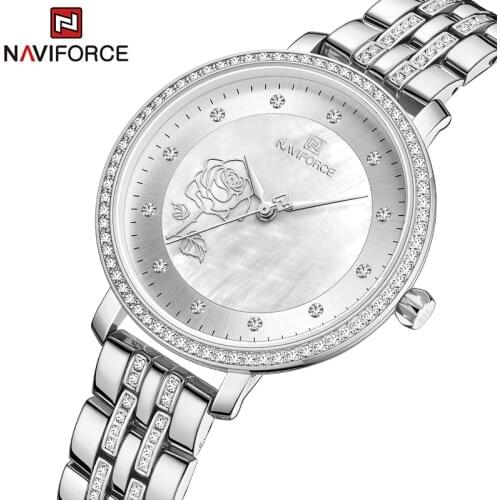 NAVIFORCE Flower Women Watch Top Brand Luxury Ladies Fashion Stainless Steel Quartz Watches Female Waterproof Girl Wristwatch