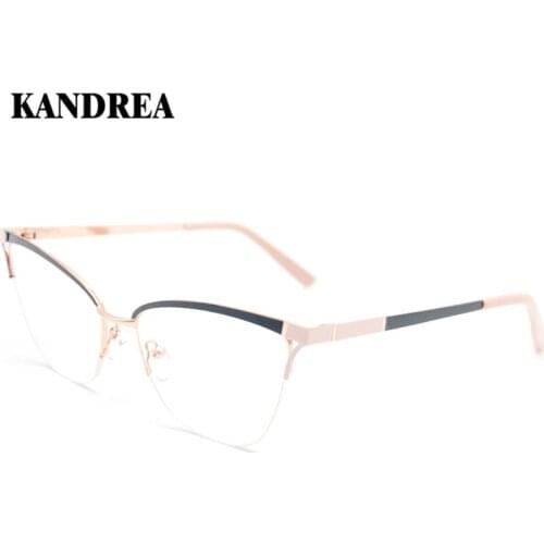 KANDREA 2020 Fashion Women Metal Cat Eye Glasses Frame High Quality Female Myopia Eyeglasses Oversized Design Clear Lens Eyewear