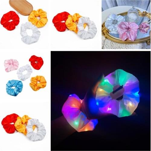 New Arrival Girls LED Luminous Scrunchies Hairband Ponytail Holder Headwear Elastic Hair Bands Solid Color Hair Accessories