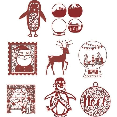 Christmas Crystal Ball Snowflake Snowman Elk Penguin Noel Metal Cutting Dies for DIY Scrapbooking Cards Crafts New 2019 Cutdies