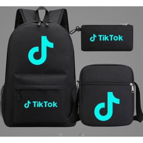 Tik Tok 3Pcs/Set Backpack Student Capacity Schoolbags Pencil Case Shoulder Bags Luminous Boys Girls School Mochila Escolar