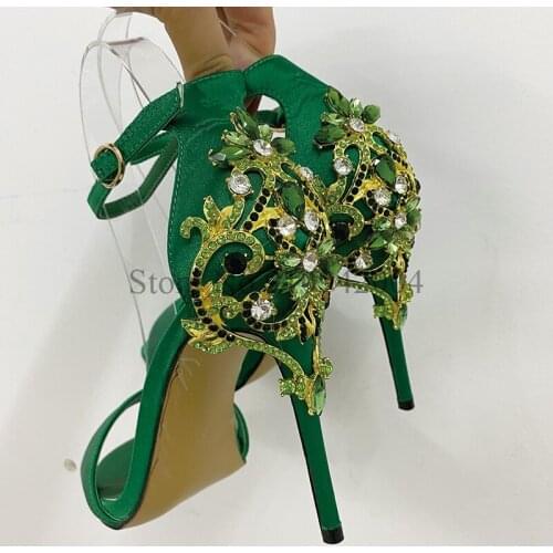 High Heel Sandals Women Summer Shoes Sexy Green Strappy Heels Ladies Evening Party Luxury Crystal Heels